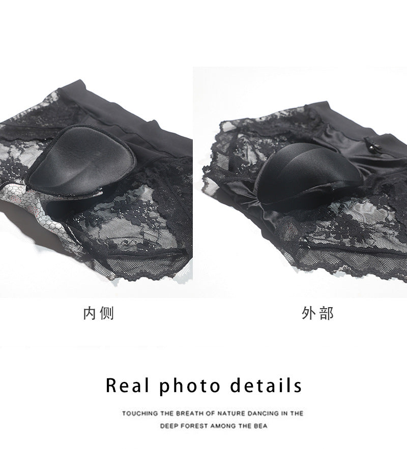 Cross-border Hot-Selling Low-Waist Sexy Lace Fake Vagina Hidden jj Underwear Briefs Transvestite Men and Women Cross-dressing Underwear