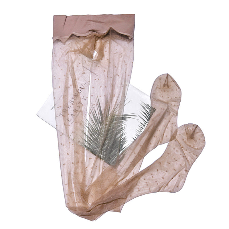 512Vintage Polka Dot Ultra-Thin Silky High-Transparency Sexy Stockings360Crotch Seamless Footed Large Size Polka Dot Stockings