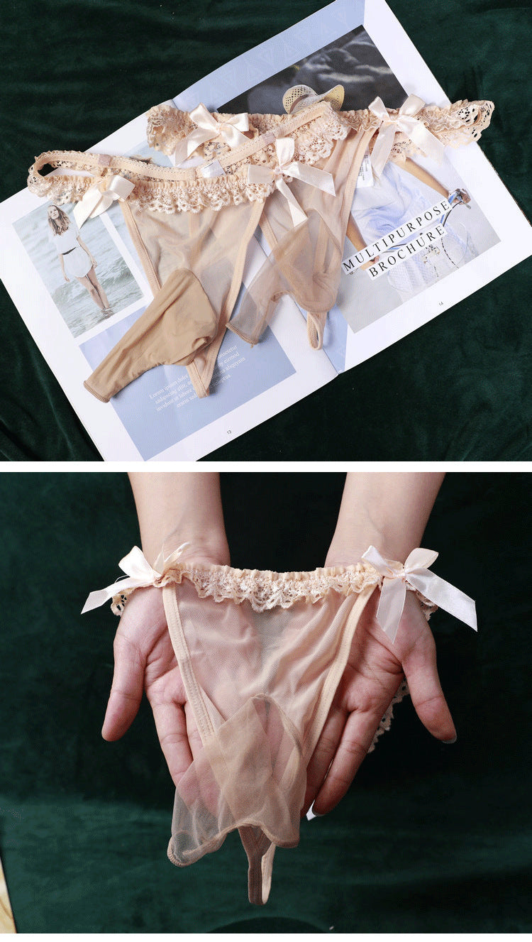 Men's Sexy Underwear Ultra-Thin Fully Transparent Belt jj Set of Stockings and Underwear Low Waist Sexy Plus Size Men's Thong