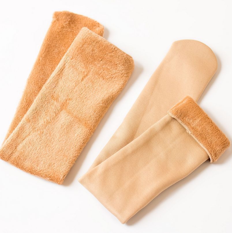 Autumn and Winter Fleece-Lined Thickened Warm Mid-Calf Socks Knee-High Black and Skin Color Long Socks Thickened