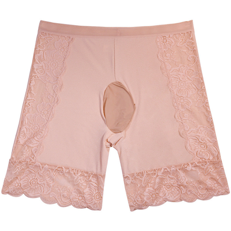 200Men's Ice Silk Underwear Sexy and Breathable jj Lace Trimmed Thong Panties with Stockings, Cool and Anti-Chafing Thigh and Flat Leg Pants