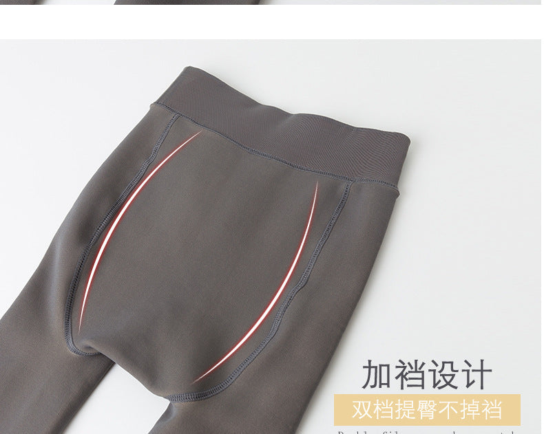 Autumn and Winter New Style Flight Attendant Gray Leggings Fake Sheer Fleece-Lined Thickened Women's High-Waisted One-Piece Pantyhose True Skin-Translucent Tights