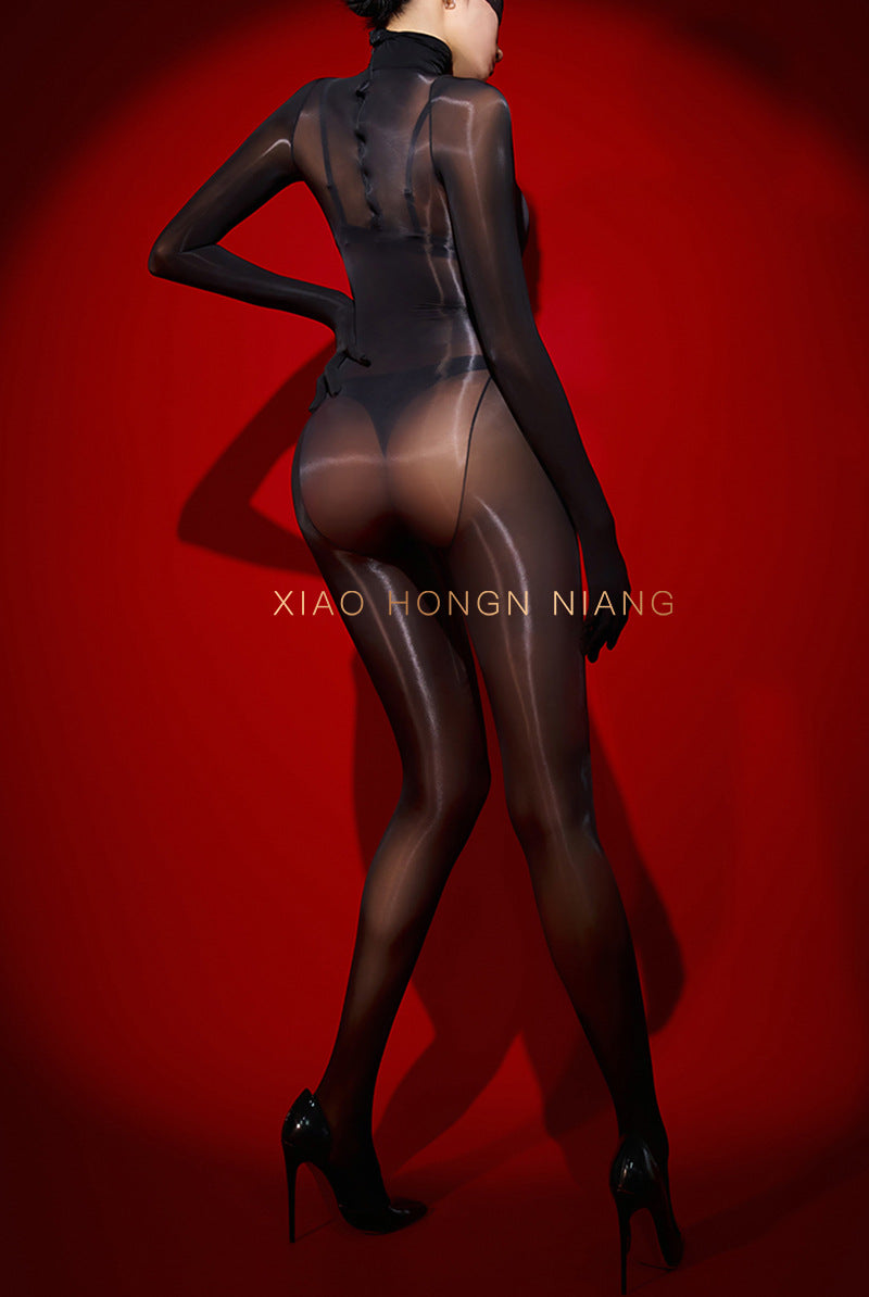 8D Glossy Sexy Stockings One-piece Temptation Seamless Tight-fitting Wrapped Five-finger Stockings Black Silk Full-body One-piece Stockings