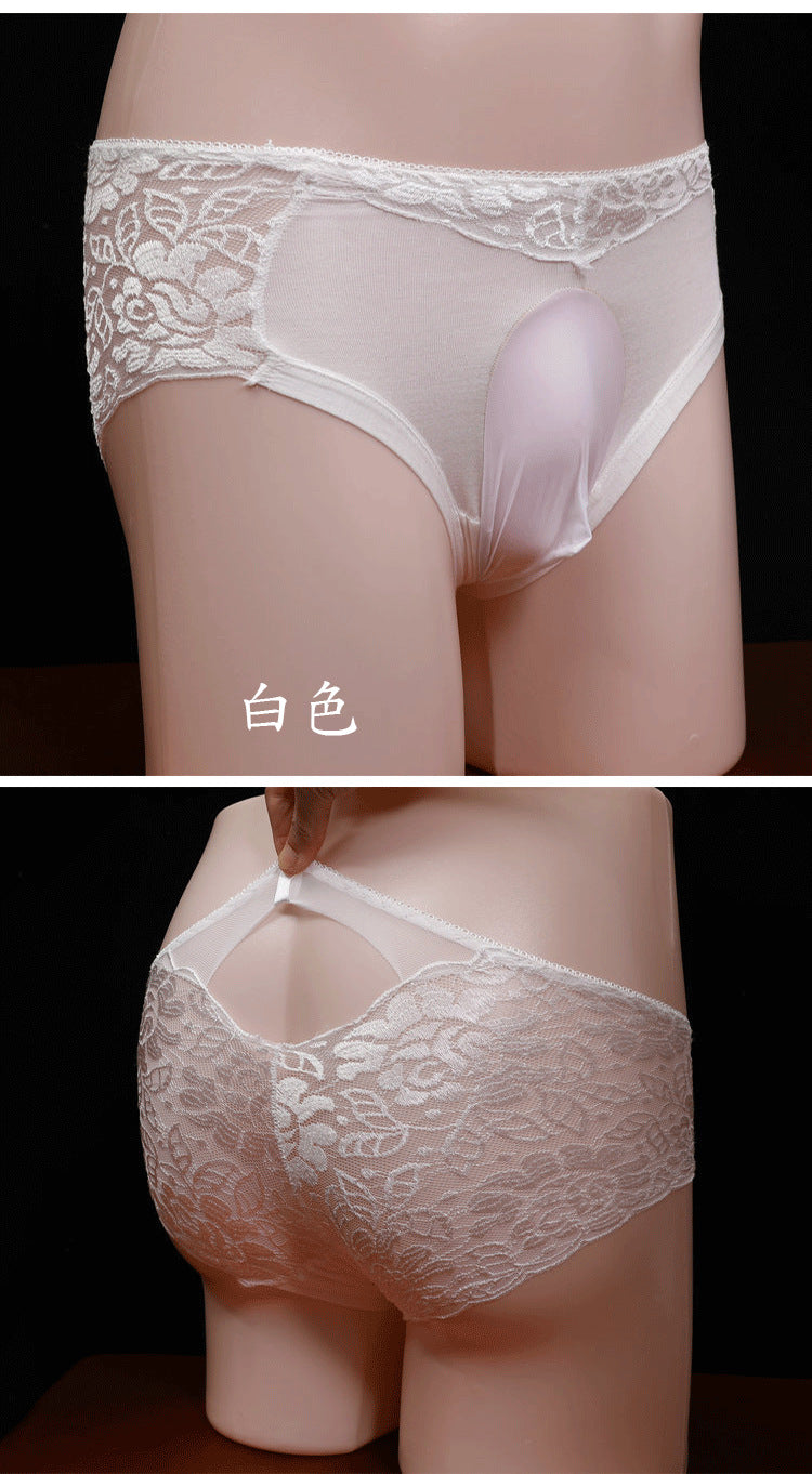 Men's Lace Underwear Sexy Strap jj Set of Stockings and Panties Ultra-thin Breathable Summer Fully Transparent Sexy Triangle Panties