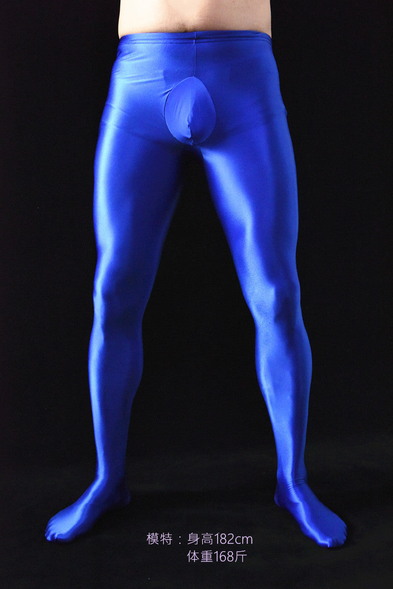 Men's Sexy Shiny Smooth Skin-Friendly Footed Back Seam Stockings Silky Ultra Elastic Tight Dance Yoga Pantyhose