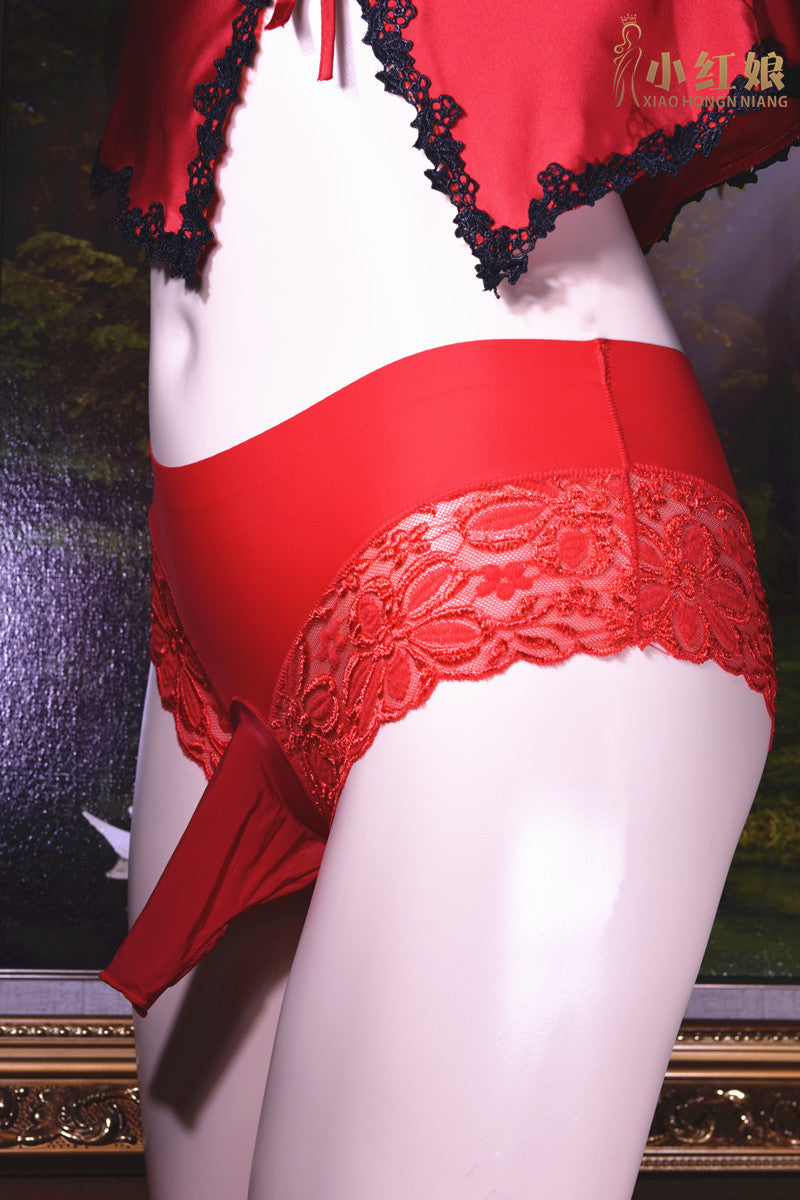 Little Matchmaker Lace One-Piece Ice Silk Underwear for Men with Sheath Sexy Hip-Lifting One-Piece Thong Low-Waist Triangle Underwear