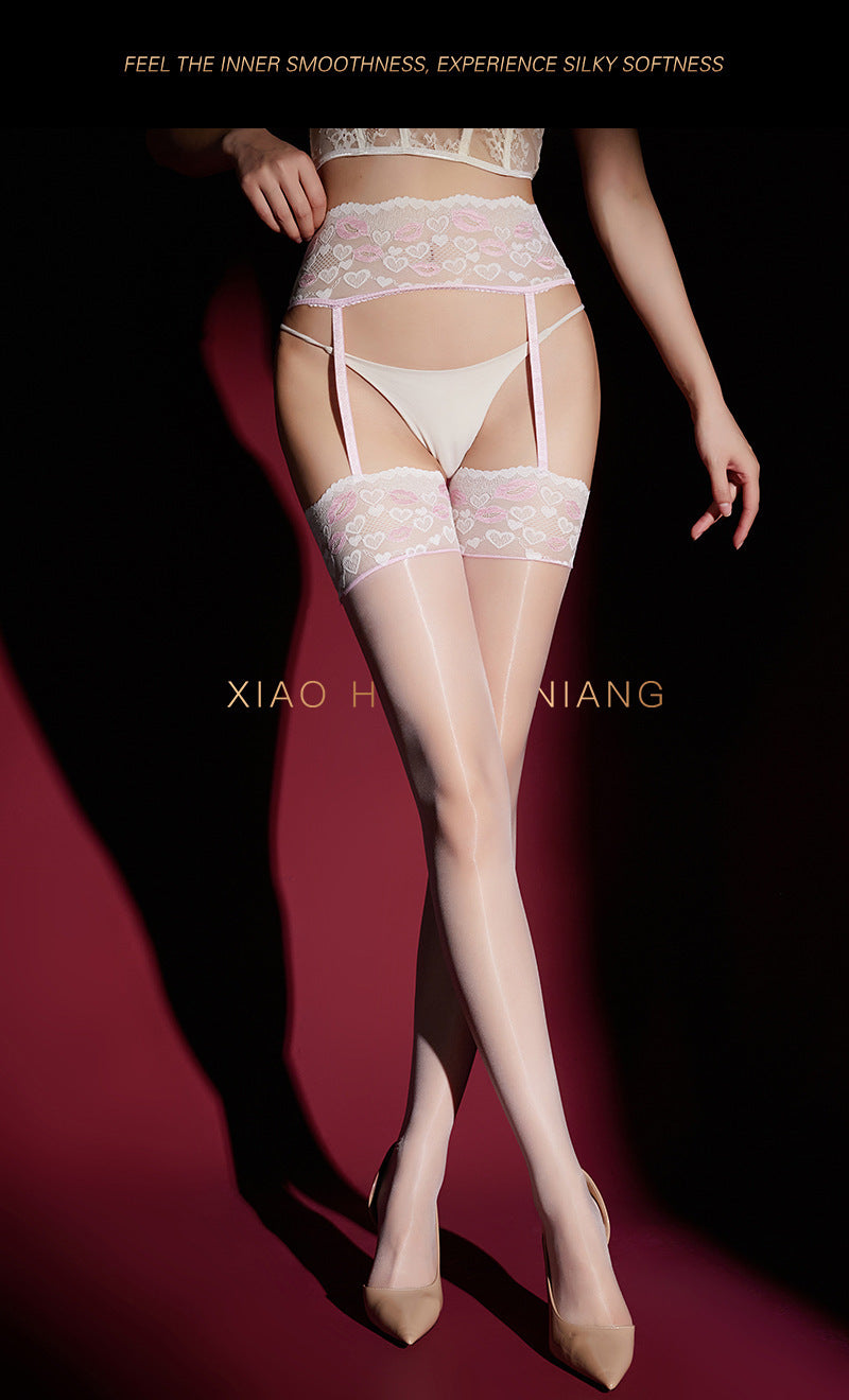 2025New Style Garter Stockings One-piece Sexy Lace Sexy Temptation Stockings Long Tube Women Ultra-thin Oil Shiny Legs