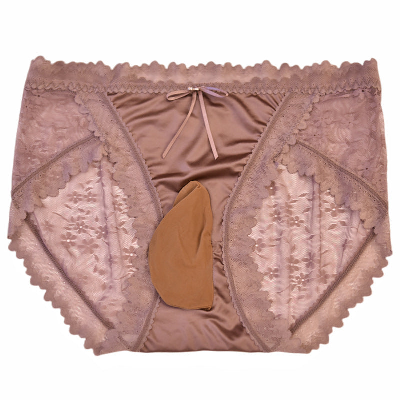 Little Red Ribbon Silky Men's Sexy Lace Underwear Satin Soft Ultra-thin Plus Size Pure Desire Sexy jj Briefs