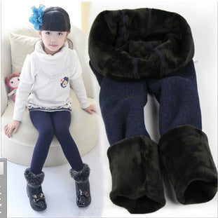 Autumn Winter Children's Leggings Fleece Lined Thickened Warm Pants Footed Colorful Cotton One-piece Pants Girls' Solid Color Kids Pants Children's Clothing