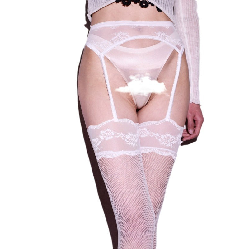 Black Silk Women Ultra-Thin Lace Over-the-Knee Socks Thin White Stockings Sexy High Tube Socks White Lace Socks Suspender Fishnet Socks