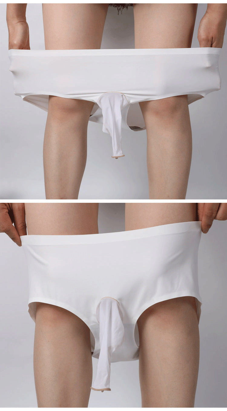 Ice Silk Triangle Men's Belt jj Set of Stockings and Underwear, Non-Rolling Edge, Sexy Transparent Tight-Fitting Plus Size Men's Briefs