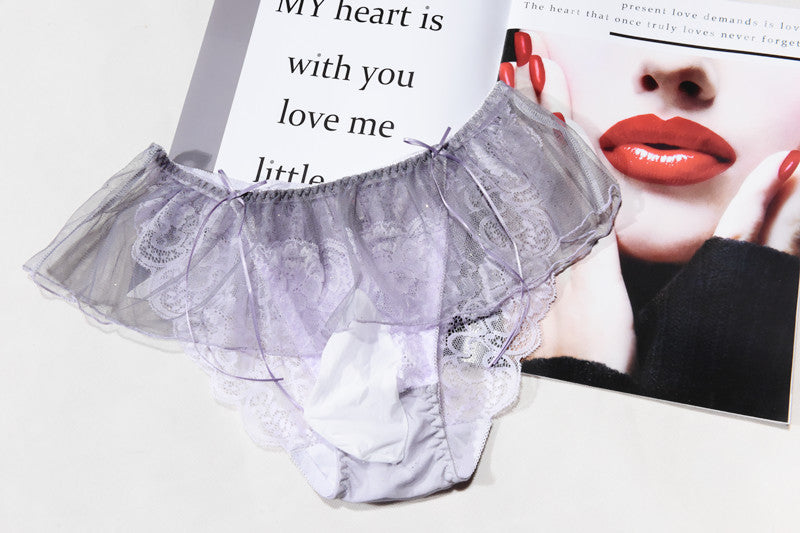 Ice Silk Feel Men's Triangle Underwear Transparent Sexy Breathable Thong Summer Japanese Style Lace Underwear