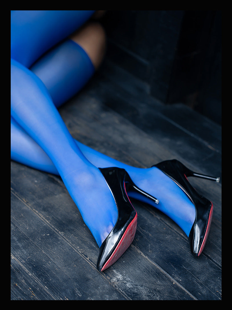 5D Glossy Stockings Bodysuit Sexy See-through Smooth Halter Neck Tie Shaping Bodysuit Open Crotch Temptation Lingerie