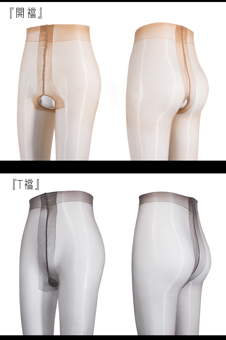 Aurora Stockings T Open Crotch Silky Smooth Oil Shiny Waistless Closed Crotch Pantyhose Ultra-thin Sexy Footed High-density Women