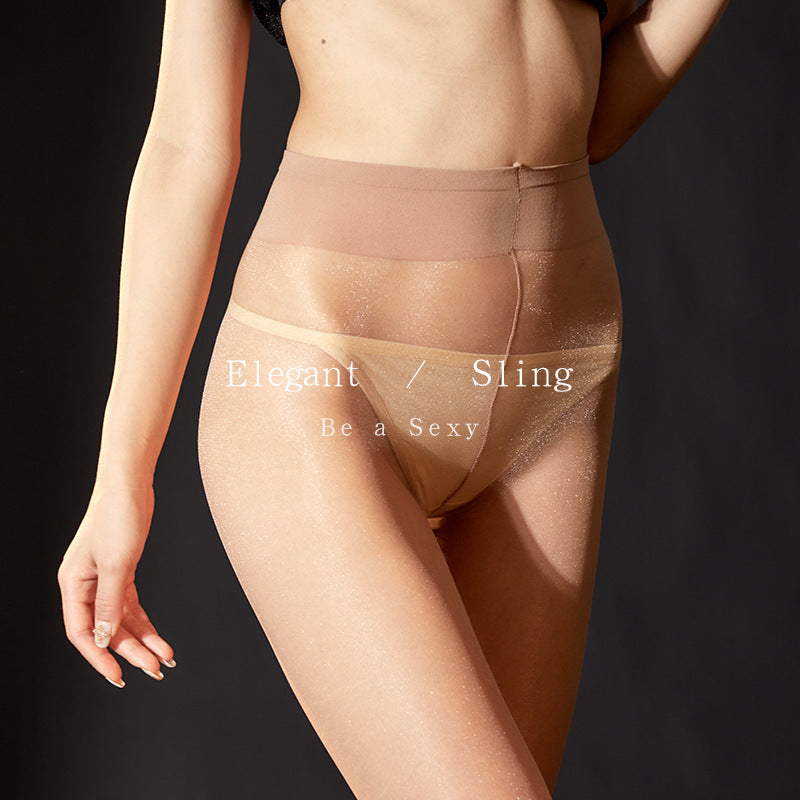 【Cool】Shiny Sexy Base Stockings Shiny Silk Pantyhose White Ultra-thin Fully Transparent Women's Summer Open Crotch Core-spun Silk
