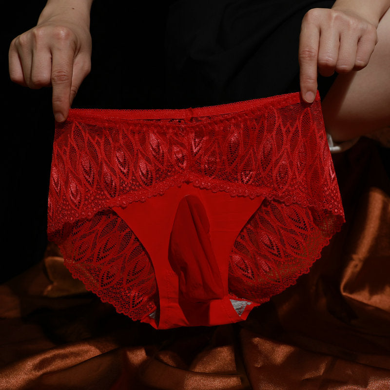 Men's Lace Underwear with Straps jj Set of Sexy Glossy Stockings and Panties Ultra-thin Breathable Summer Fully Transparent Triangle Panties