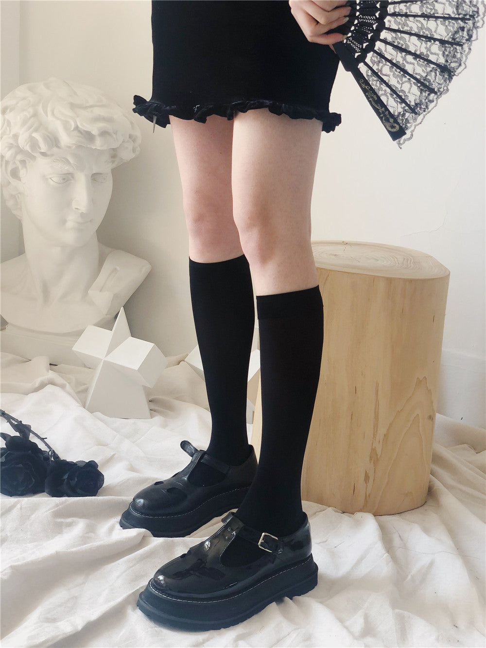 All-season Wear Non-See-through Velvet Calf Socks Classic Versatile jk Black and White Mid-Calf Over-the-Knee Internet Celebrity Style Short Socks