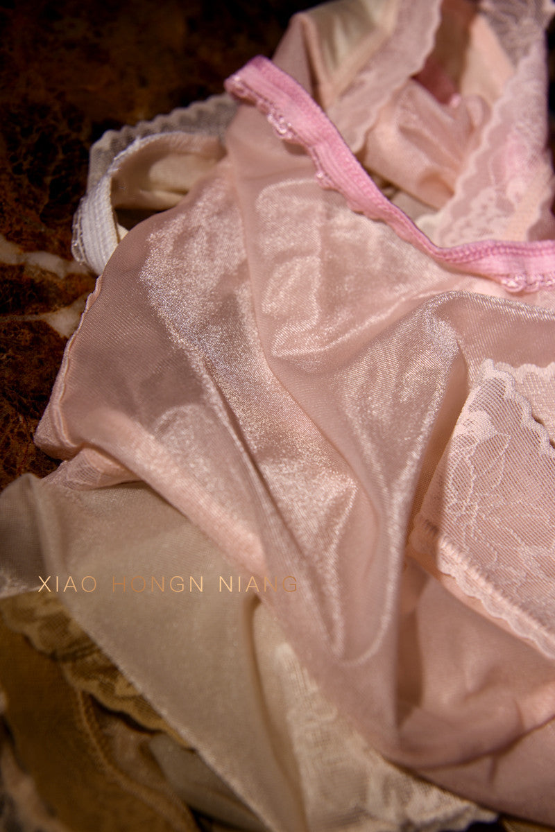 Little Red Dress Floating Fly Boxer Briefs Ultra-thin Silky Nude Ice Silk Plus Size Sexy Fun Crotchless Shiny Underwear for Women