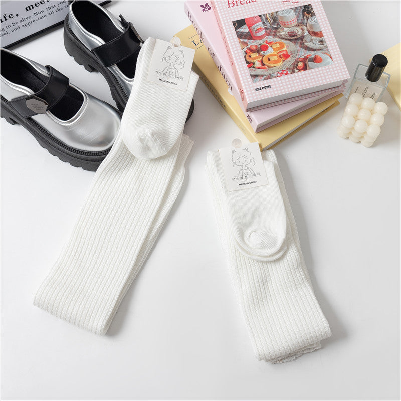 102502JK Extended High Tube Socks College Style Knee-High Calf Socks Over-the-Knee Long Socks for Women Japanese Style