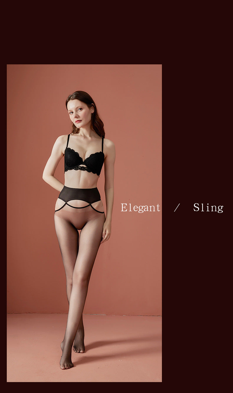 360Seamless Suspender Stockings Black Silk Pantyhose Ultra-Thin Velvet Mask Sexy Men jj Open Crotch Pantyhose