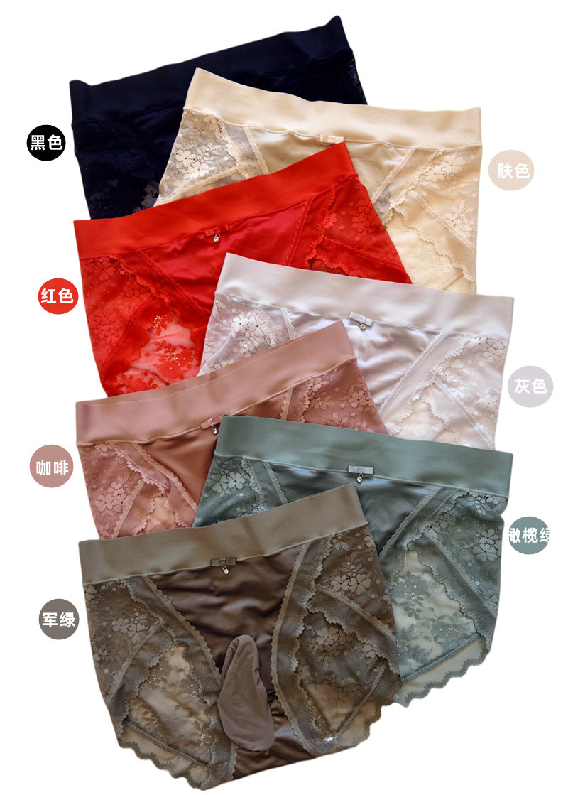 Silky Men's Sexy Lace Underwear Satin Soft Ultra-thin Lace Plus Size Pure Desire Sexy jj Briefs