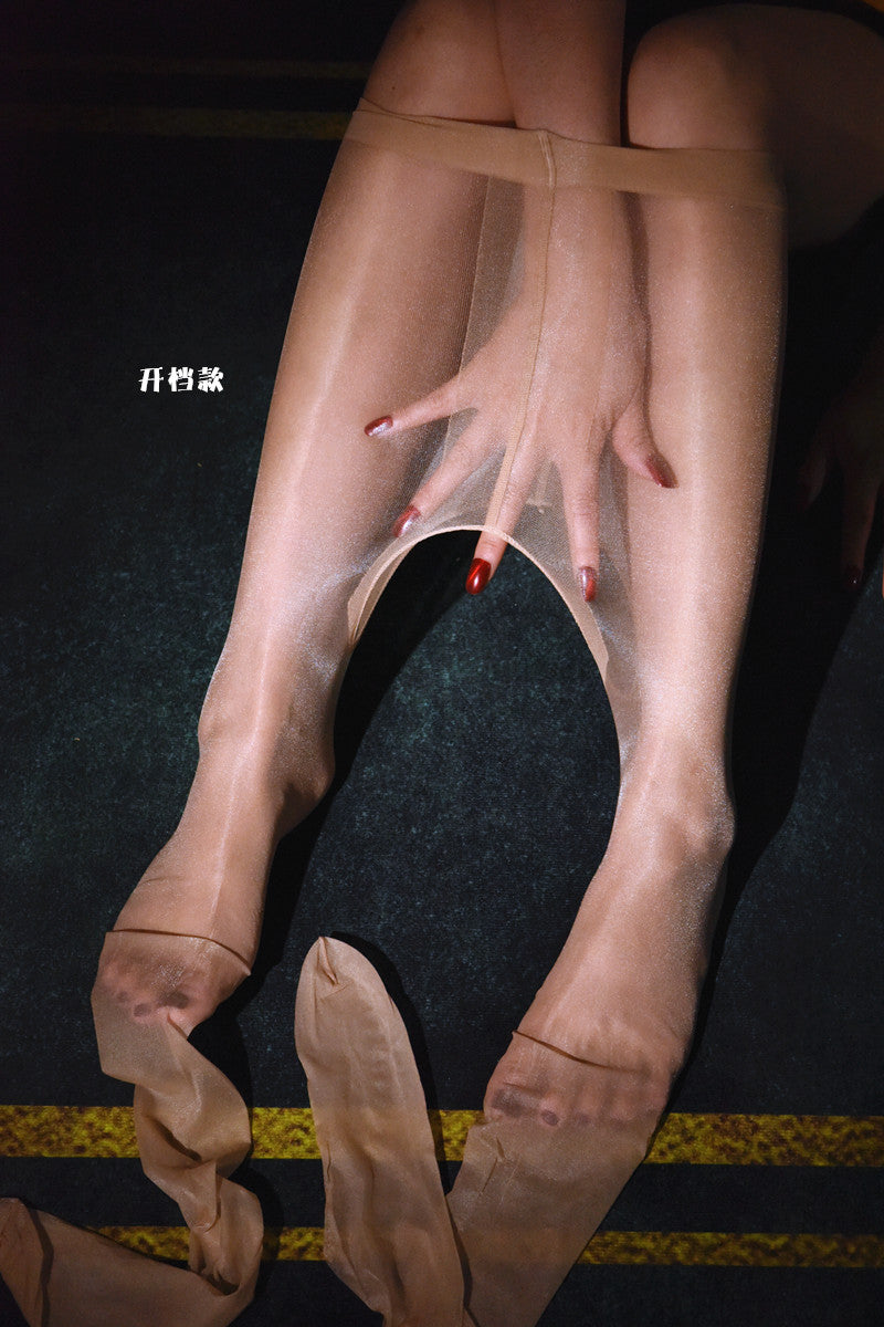 Aurora T Oil-resistant Shiny Smooth Ultra-thin Open-crotch Stockings Fully Transparent Scented High-Waisted High-Stretch Pantyhose for Women