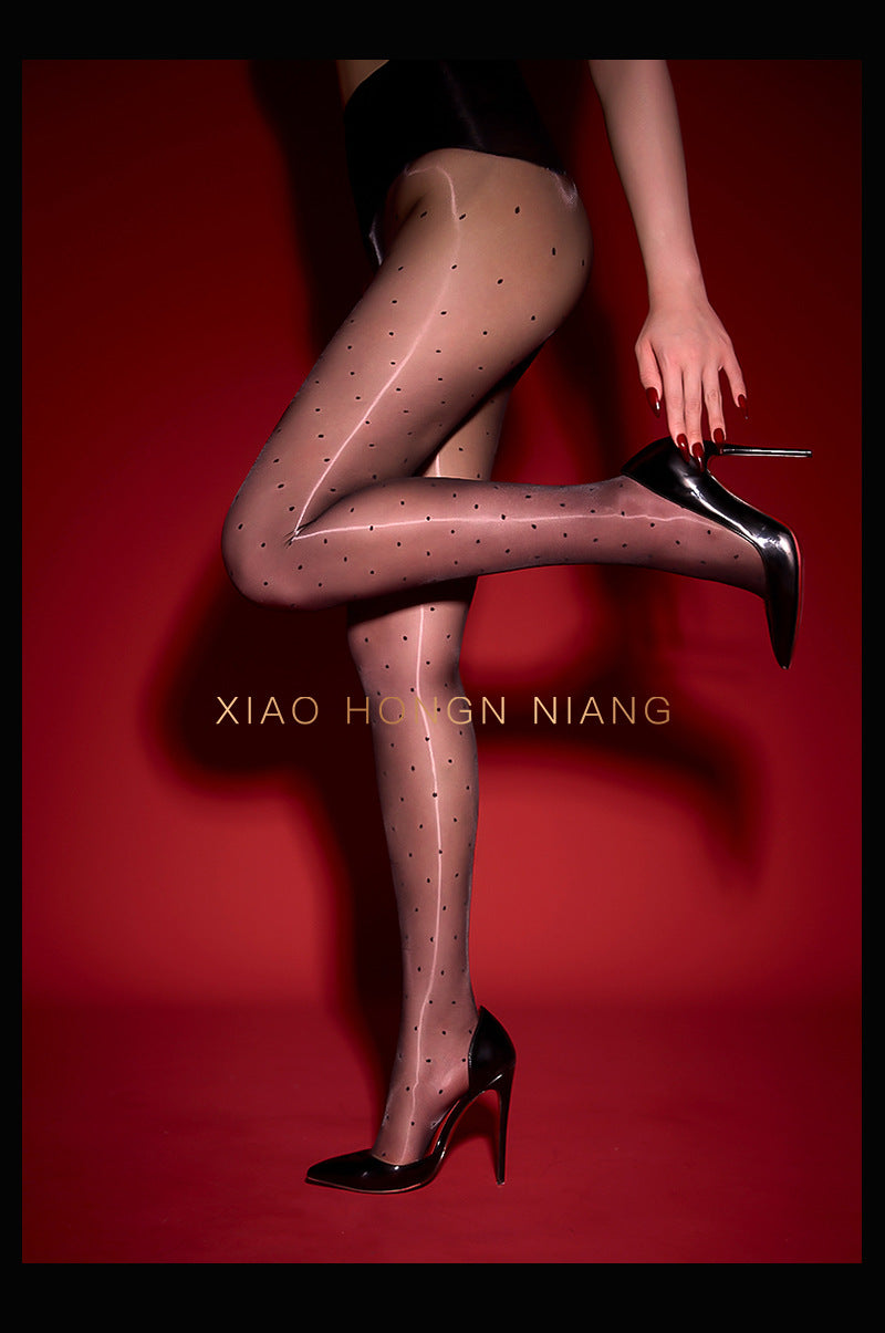 360Sexy Open Crotch Aurora Stockings Women Ultra-thin Polka Dot Black Stockings Temptation No-take-off High Waist Shiny Pantyhose