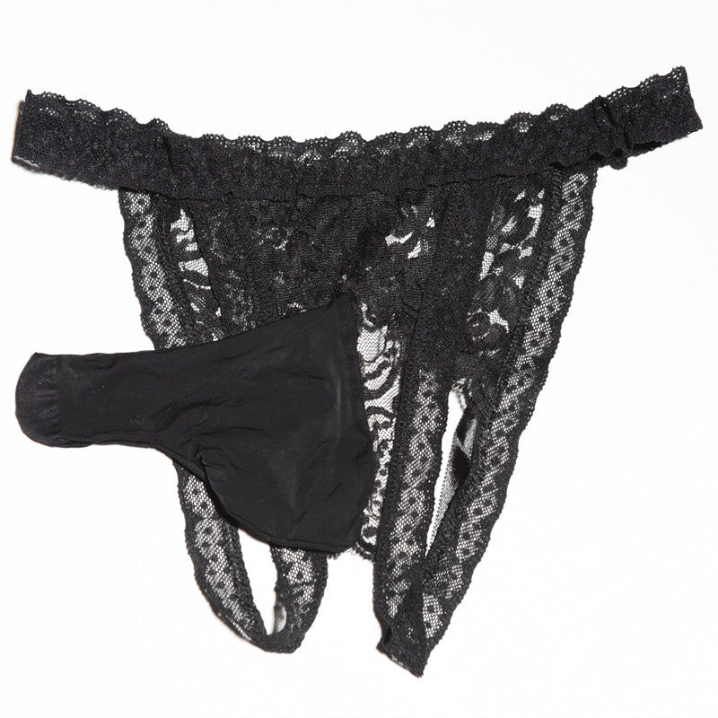 Men's Sexy Temptation Lace Thong Underwear Men's Flirty Thong Underwear U Transparent and see-through T Boxer shorts