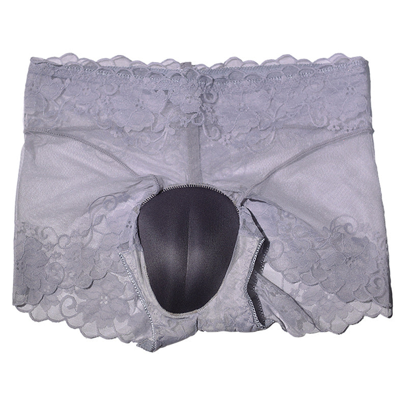 Sexy Lace Hidden jj Men's Underwear3D 3D Cover U High Waist Transparent Mesh Crotch Protection Sponge Pad Underwear
