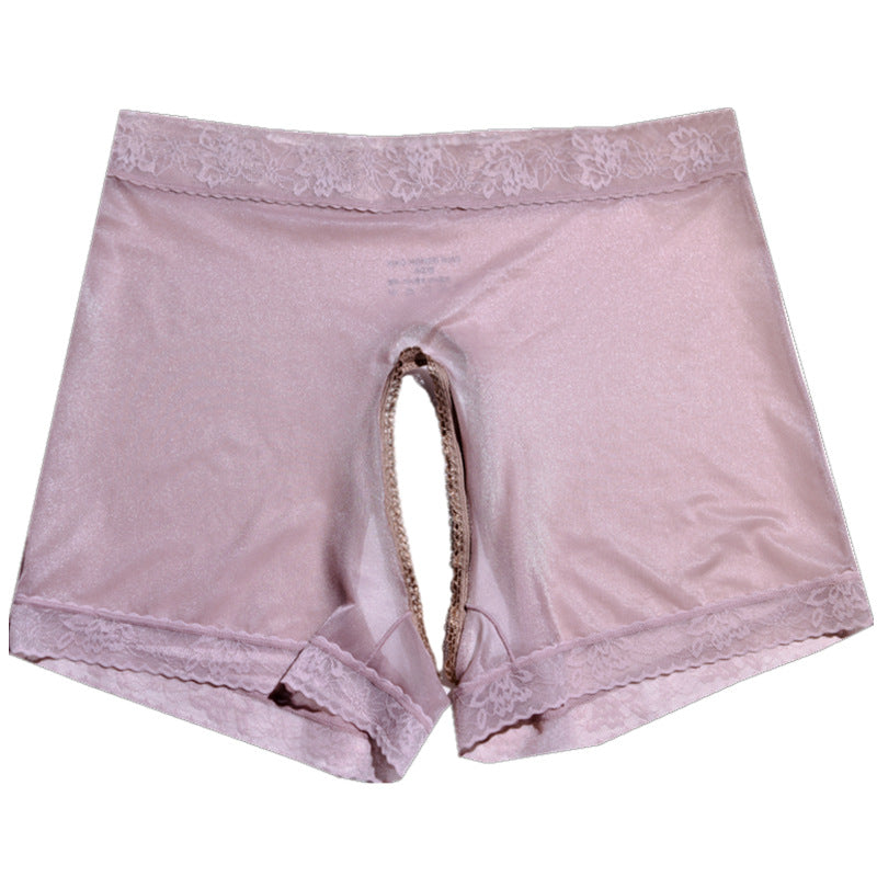 Little Red Dress Floating Fly Boxer Briefs Ultra-thin Silky Nude Ice Silk Plus Size Sexy Fun Crotchless Shiny Underwear for Women