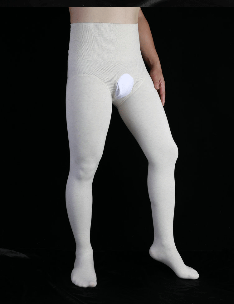 Autumn and Winter Men's Fleece-Lined Thermal Tights High Waist Tummy Control Vertical Opening Tight Sexy Thickened Stockings Leggings