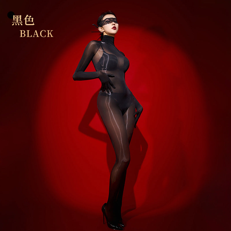 8D Glossy Sexy Stockings One-piece Temptation Seamless Tight-fitting Wrapped Five-finger Stockings Black Silk Full-body One-piece Stockings