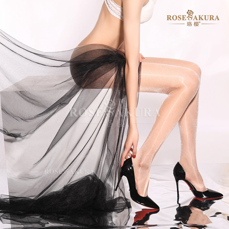 Flaming Flash+Glossy Series Silky Black Stockings360Crotch Sexy Socks Fully Transparent Open Crotch Pantyhose Summer
