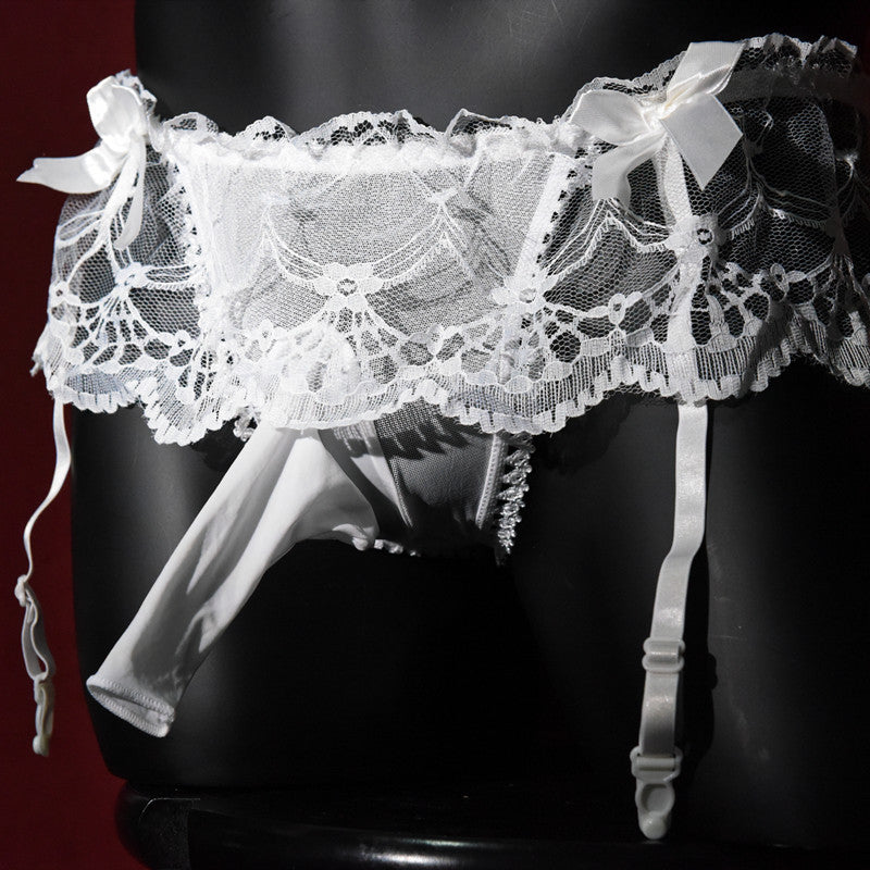 Men's Sexy Thong Lace Strap Underwear Ultra-thin Transparent Low-rise Transvestite Erotic Underwear Airplane jj Set