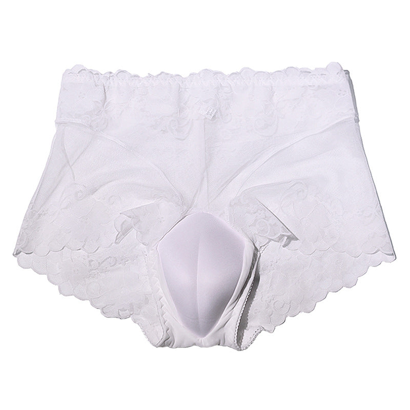 Sexy Lace Hidden jj Men's Underwear3D 3D Cover U High Waist Transparent Mesh Crotch Protection Sponge Pad Underwear