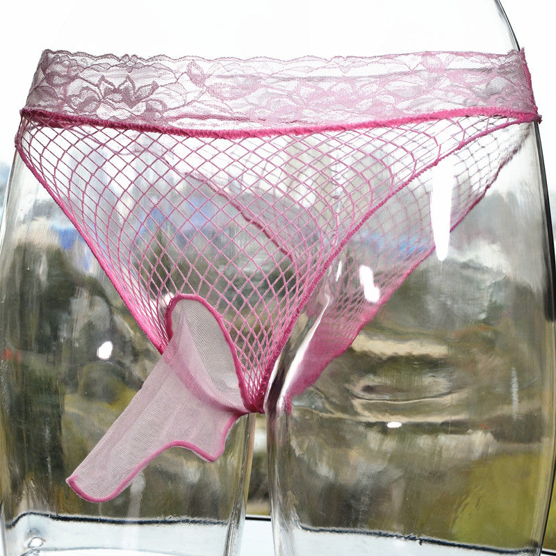 Couple's Underwear Men's Sexy jj Ice Silk Triangle Mesh Panties Hollow Temptation Silky Sexy No-Remove Lace Underwear