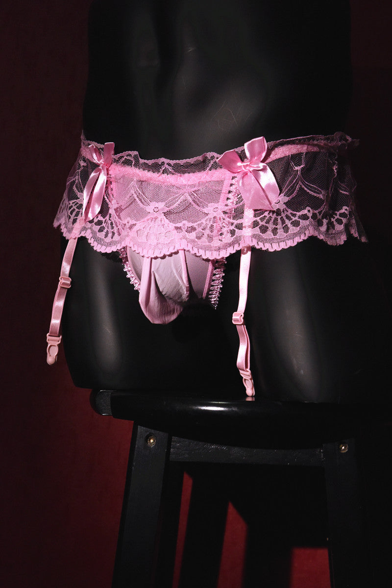 Men's Sexy Thong Lace Strap Underwear Ultra-thin Transparent Low-rise Transvestite Erotic Underwear Airplane jj Set