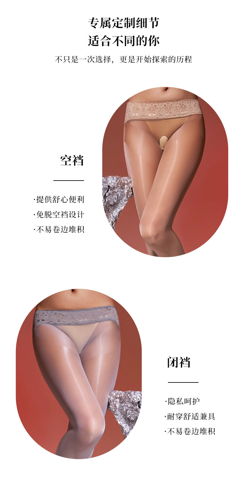 912Lace Needle360Seamless Stockings Low Waist Oil Glossy Horse Oil Stockings Shiny Leggings Open Crotch Stockings for Women Anti-Snag