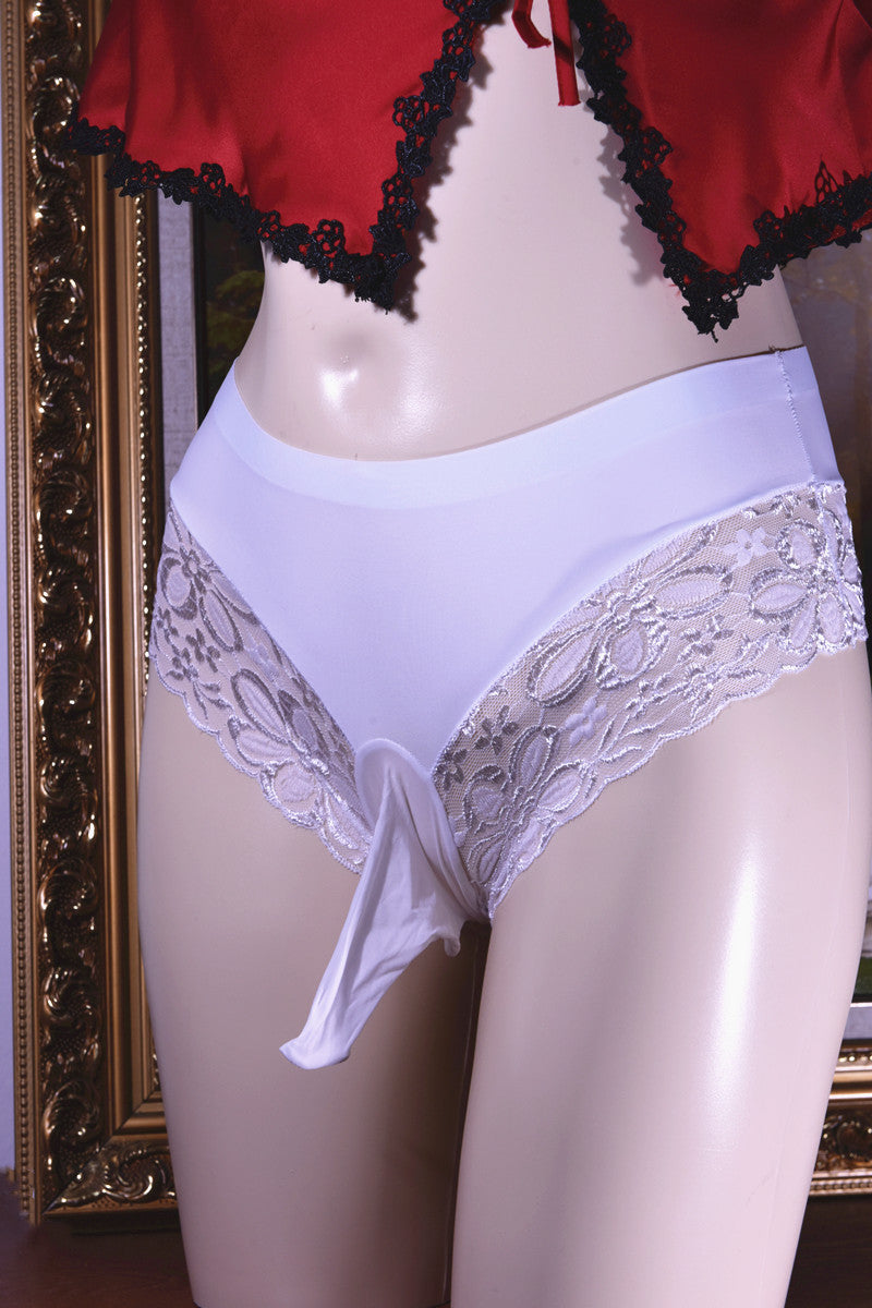 Little Matchmaker Lace One-Piece Ice Silk Underwear for Men with Sheath Sexy Hip-Lifting One-Piece Thong Low-Waist Triangle Underwear