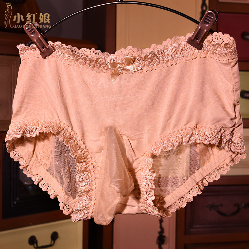 Hot-Selling Men's Underwear Ice Silk Transparent Men's Shorts Sexy Lace Triangle Underwear Bulletproof Couple Underwear Briefs
