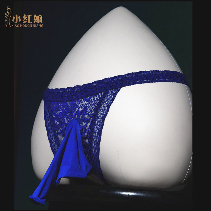 Men's Sexy Temptation Lace Thong Underwear Men's Flirty Thong Underwear U Transparent and see-through T Boxer shorts