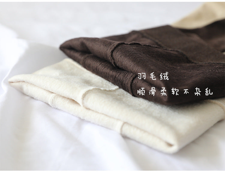 Autumn Winter New Japanese Style Cotton Vertical Striped Tights Oatmeal Color Base Layer Fleece Lined Thickened Warm Outerwear Base Socks