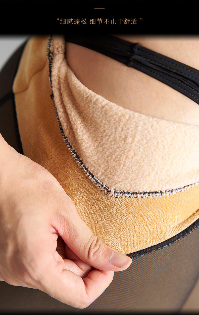 Autumn Winter Men Sexy Leggings Fake See Through Fleece Lined Warm Pantyhose Gray Skin Color One Piece Plus Size Bare Leg Artifact