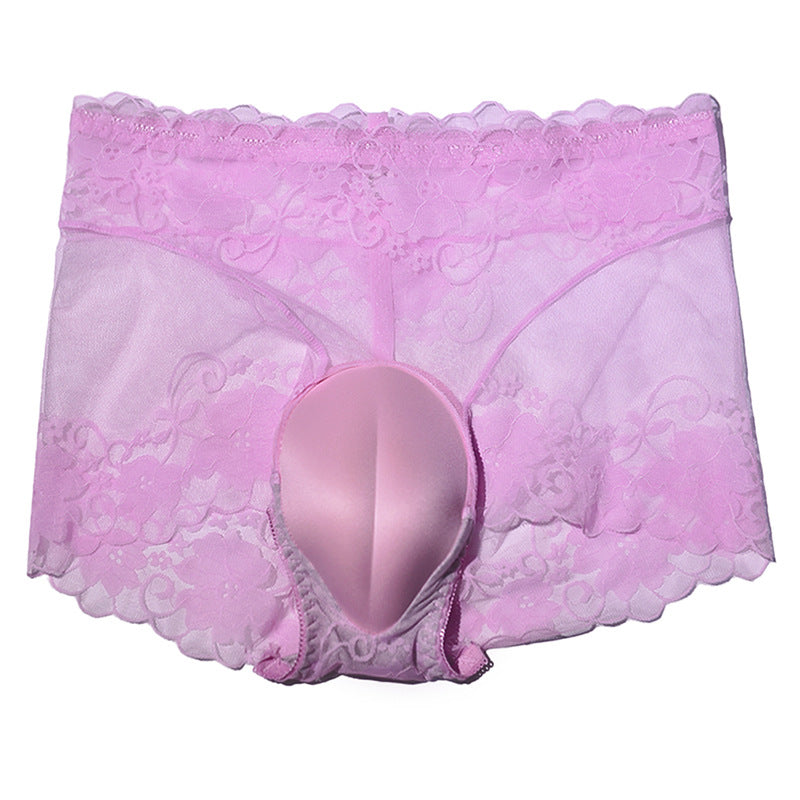 Sexy Lace Hidden jj Men's Underwear3D 3D Cover U High Waist Transparent Mesh Crotch Protection Sponge Pad Underwear