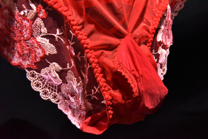 Men's Sexy Lace Embroidered Underwear Stockings Shorts Sexy jj Breathable Plus Size Triangle Briefs with Egg Covering and Airplane Pants