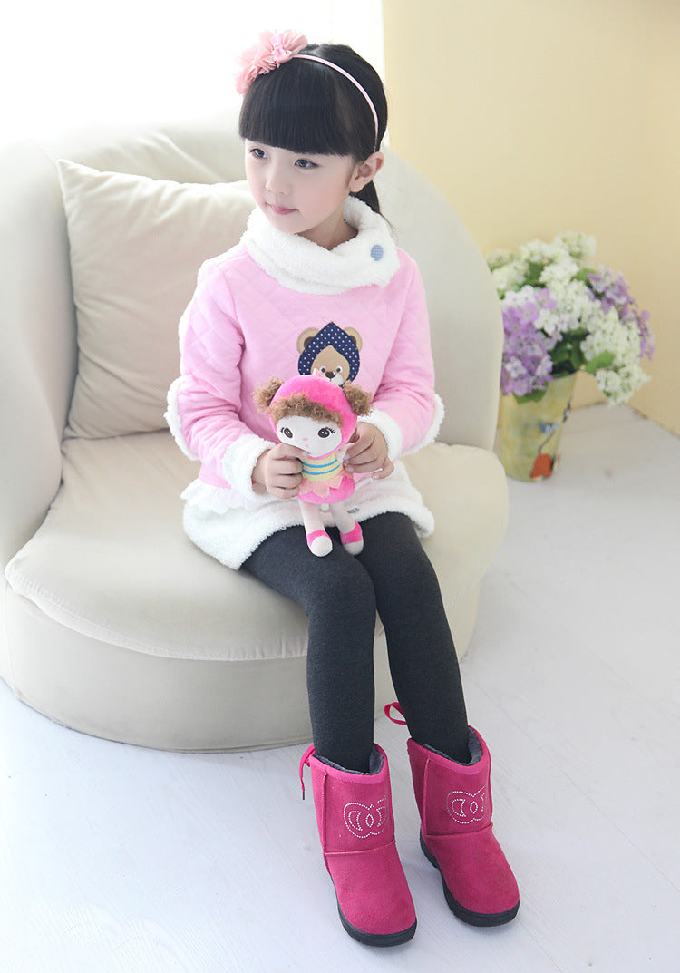 Autumn Winter Children's Leggings Fleece Lined Thickened Warm Pants Footed Colorful Cotton One-piece Pants Girls' Solid Color Kids Pants Children's Clothing
