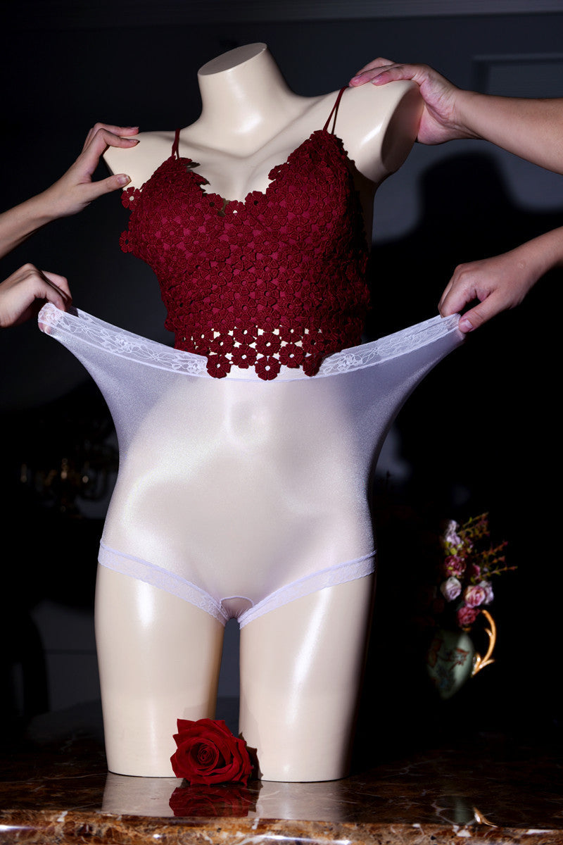 Little Red Dress Floating Fly Boxer Briefs Ultra-thin Silky Nude Ice Silk Plus Size Sexy Fun Crotchless Shiny Underwear for Women