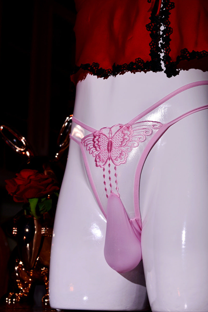 Men's Hollow Out Underwear jj Set of Nude Lace Low Waist Embroidered Butterfly Hot Temptation Transparent Sexy Plus Size Briefs