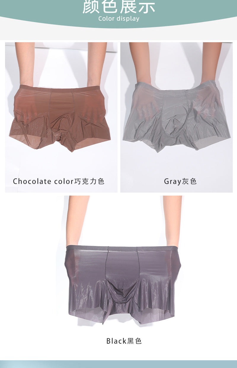 「Gentleman's Veil」Silky Seamless Ice Silk Underwear Thin Men's Sexy Transparent Shiny Boxer Briefs