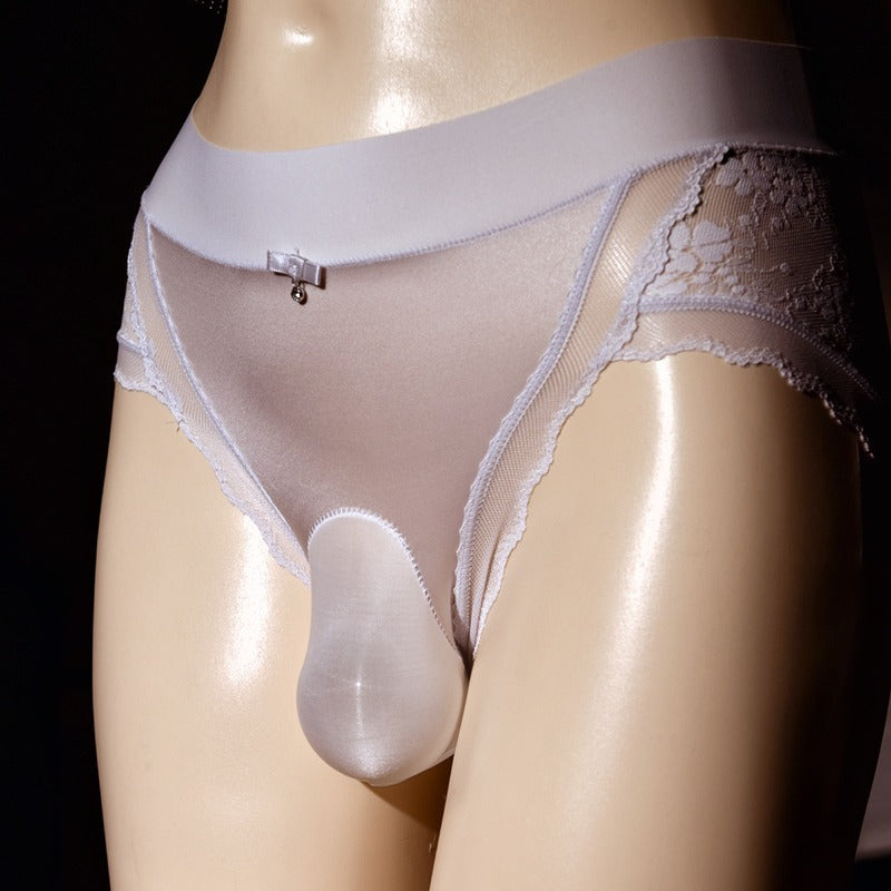 Silky Men's Sexy Lace Underwear Satin Soft Ultra-thin Lace Plus Size Pure Desire Sexy jj Briefs